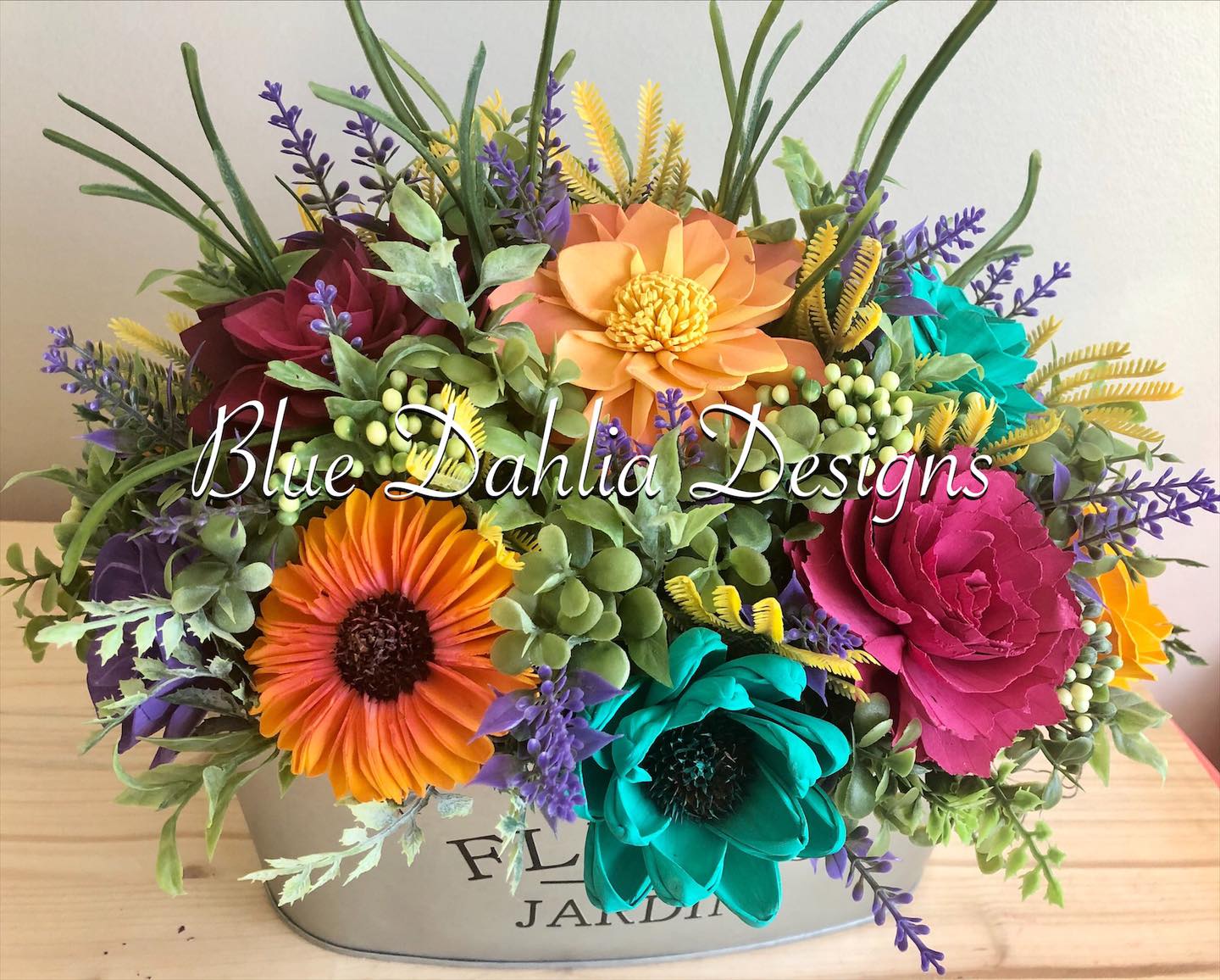 Oval Flower & Garden Container Arrangement – Blue Dahlia Designs