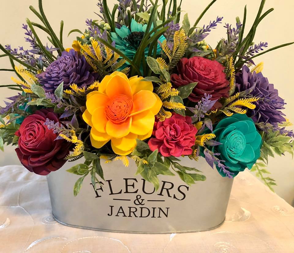 Oval Flower & Garden Container Arrangement – Blue Dahlia Designs