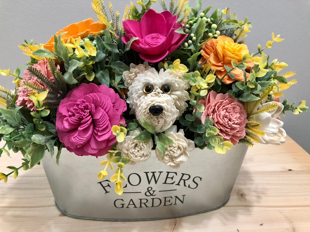 Oval Flower & Garden Container Arrangement – Blue Dahlia Designs